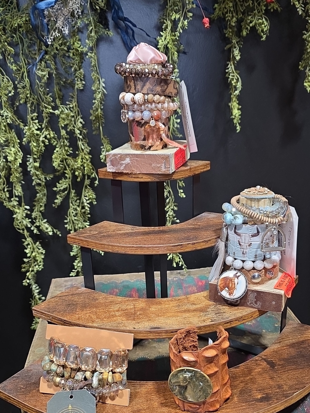 Sandra Ling Stackable Pink and Gold tones & leather cuff stack.